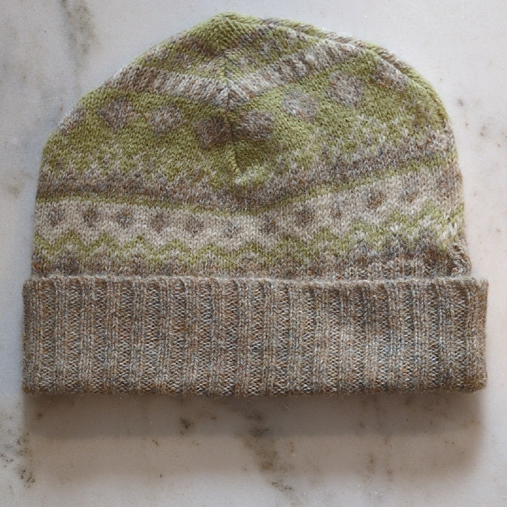 American Eagle Vintage 100% Wool Fair Isle Beanie Green Tan OS Y2K